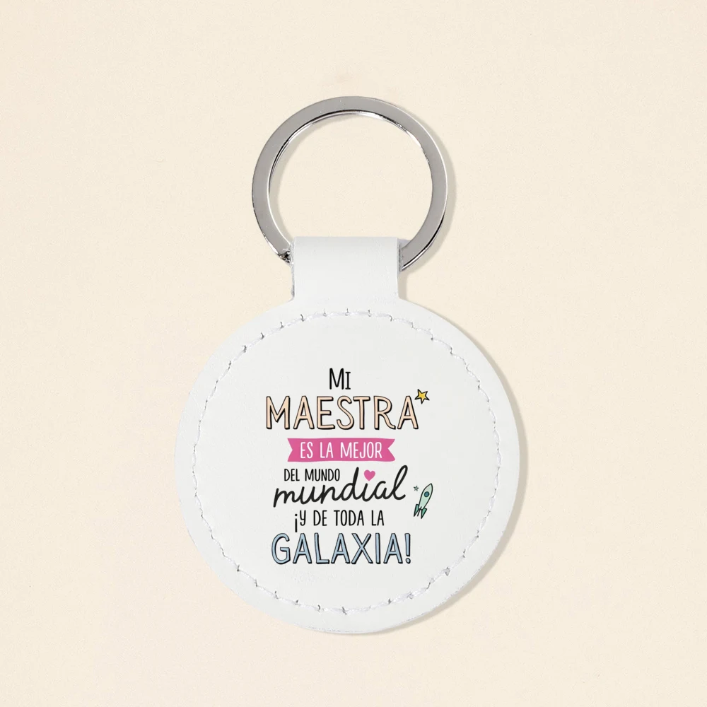 ครูที่ดีที่สุดในโลกพิมพ์พวงกุญแจวงกลมพวงกุญแจหนัง Pu พวงกุญแจชีวิตครูพวงกุญแจของขวัญวันครูสําหรับครู