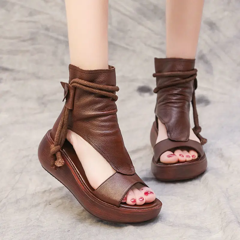 

Roman shoes female cool summer leisure high help heighten wedge boots soft and thick bottom fish mouth sandals