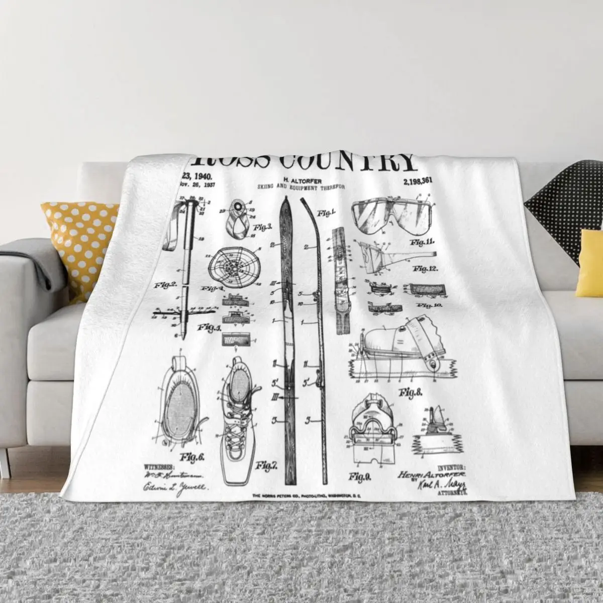 

Cross Country Nordic Skiing Ski Vintage Patent Skier Print Throw Blanket wednesday Decorative Sofas Loose Blankets