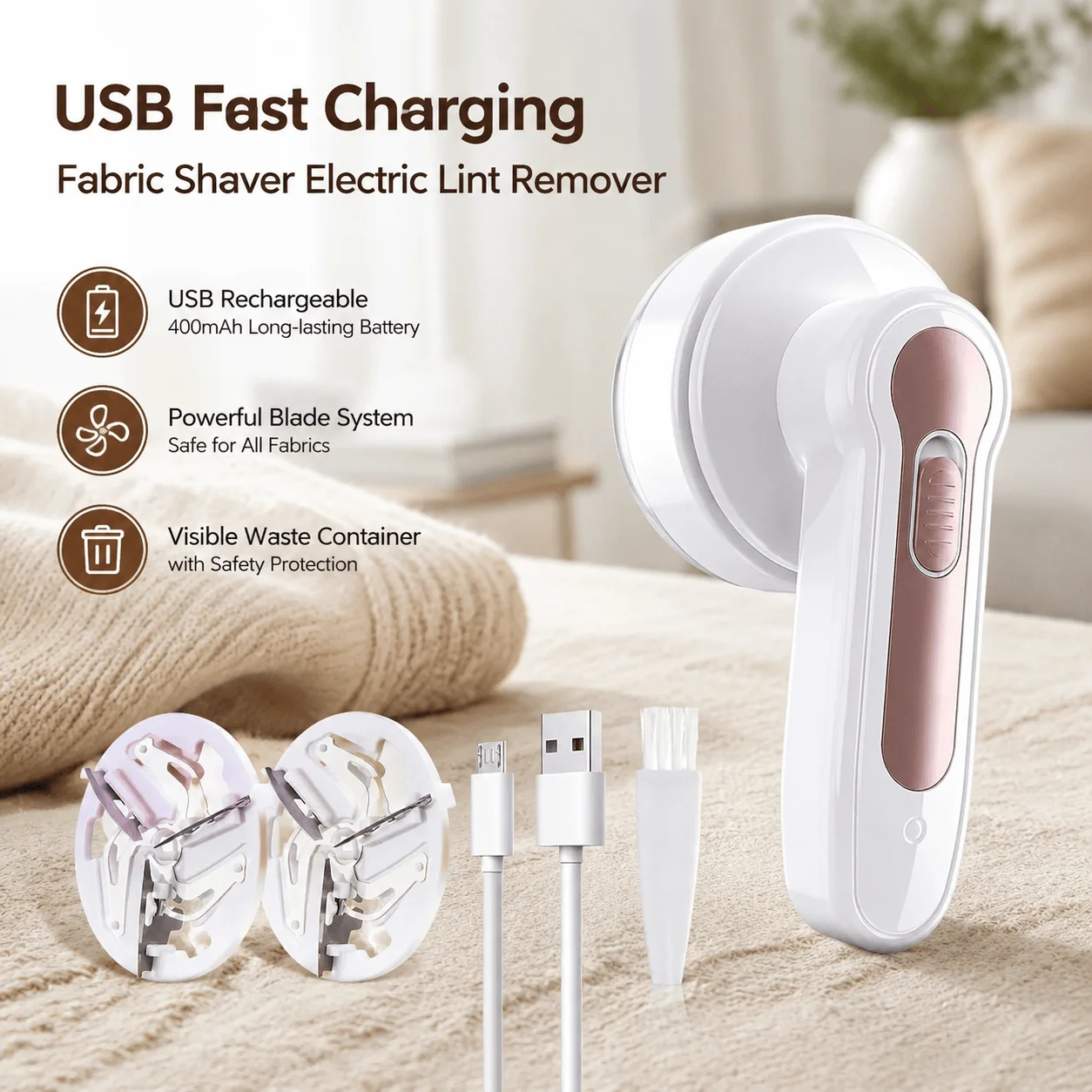 Lint Remover Fabric Shaver USB Rechargeable Portable Sweater Depiller Clothes Furniture Travel With Safety Protection System