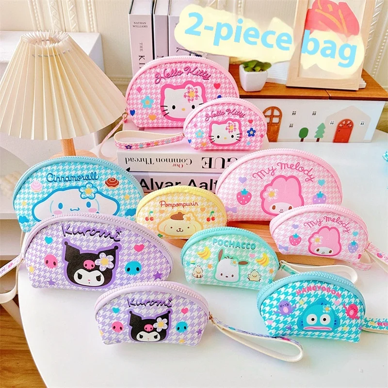 

2pcs/ Bag Sanrio Cosmetic Bag Kuromi Cinnamoroll My Melody Hello Kitty Kawaii Pencil Case Coin Purse Cosmetic Bag Toy Girl Gift