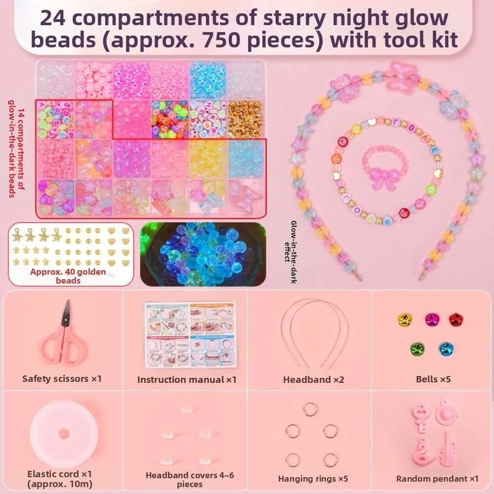 Kit di perline fatto a mano fai-da-te da 24 griglie Kit di creazione di gioielli fai-da-te in acrilico creativo Kit di creazione di braccialetti con perline Kawaii carino per bambini