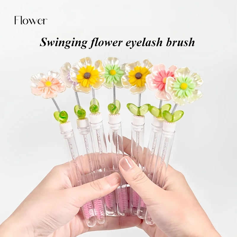 Flower Swinging Series Fun Cute Fashion Wimpernbürste Augenbrauenbürste Gepfropftes Wimpernschlauch-Set Wimpernbürste Zufällig 5 Stück