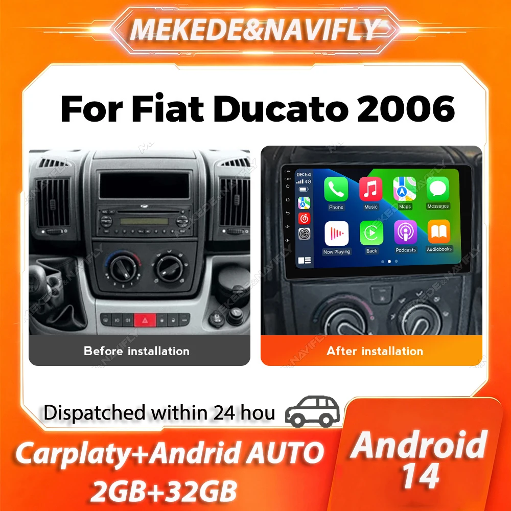 Android 14 Intelligent Car System for Fiat Ducato Peugeot Boxer Citroen Jumper 2 2006-2022 Car Radio Multimedia Carplay Stereo