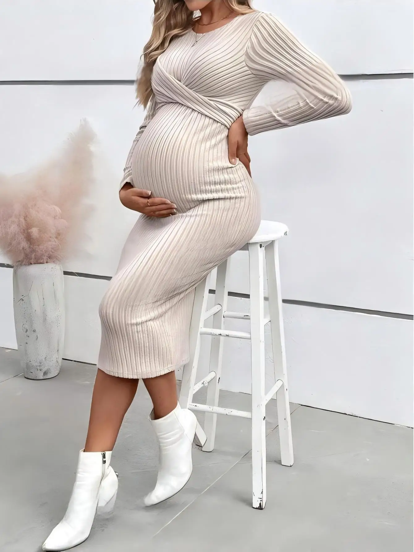 

Maternity Dress Warm Autumn Winter Knitted Sweater Dress Clothes for Pregnant Women Fall Elegant Pregnancy Sweaters Dress