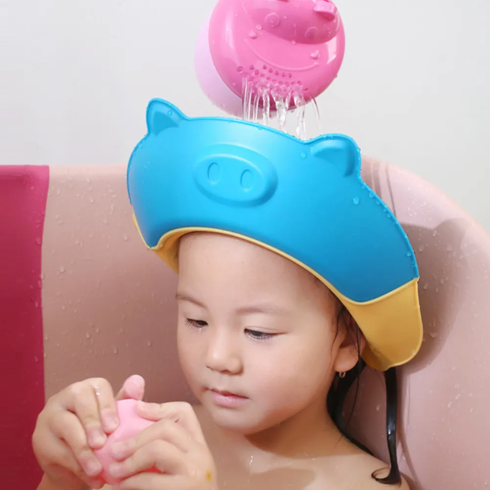 

Baby Shampoo Hat Back-Flow Prevention Adjustable Waterproof Baby Bathing Hat Cute Cartoon Ear Protection Hair Washing Shower
