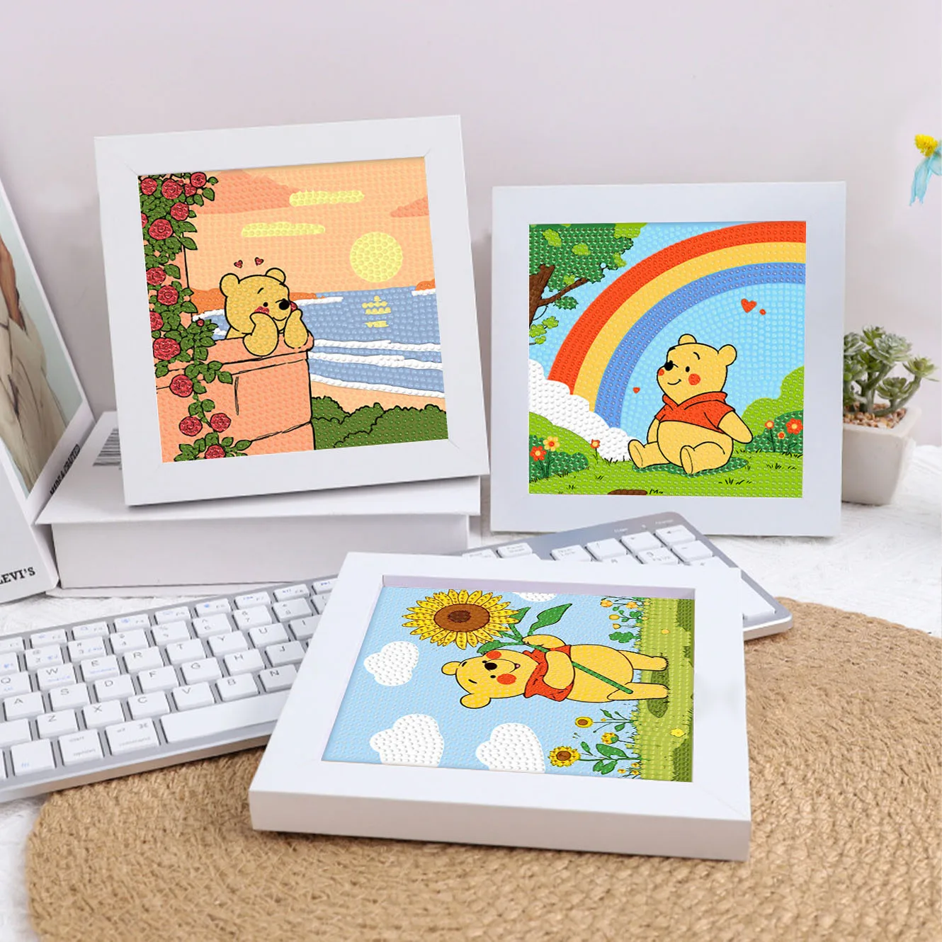 

Cute Disney Winnie the Pooh Cartoon Crystal Diamond Decorative Painting 5D DIY Cross Embroidery Kit with Frame Art Painting Gift