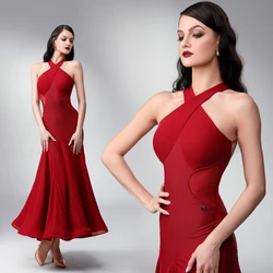High-End Women Party Latin Dance Dress Red Halter Latin Dancing Dress Ballroom Dance Competition Dress Stage Wear SL8732