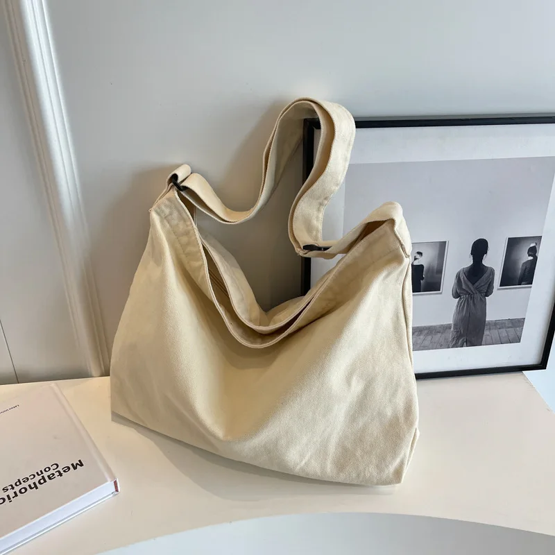 CGCBAG Lage Capacity Canvas Messenger Bag Women Solid Simple Shopper Shoulder Bag 2023 Casual Female Tote Bag Ladies HandBags