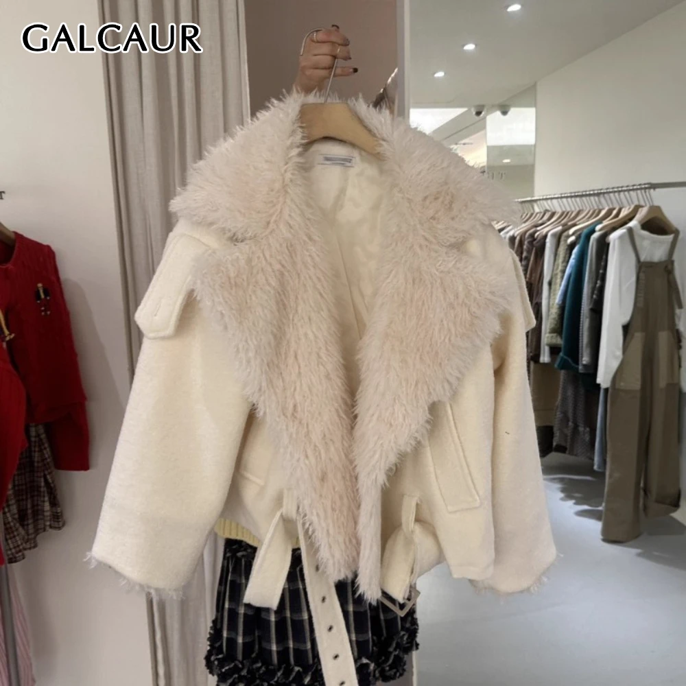 

GALCAUR Solid Spliced Fur Chic Jacket Female Lapel Long Sleeve Loose Streetwear Casual Women's Jackets Autumn Style Fashion New