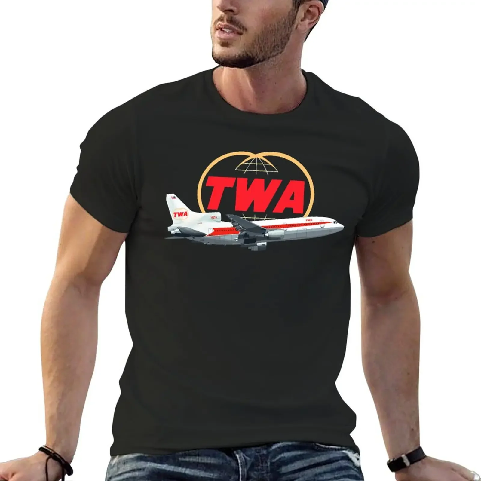 

TWA TristarLockheedClassic T-Shirt quick-drying blue archive t shirt men 100℅ cotton