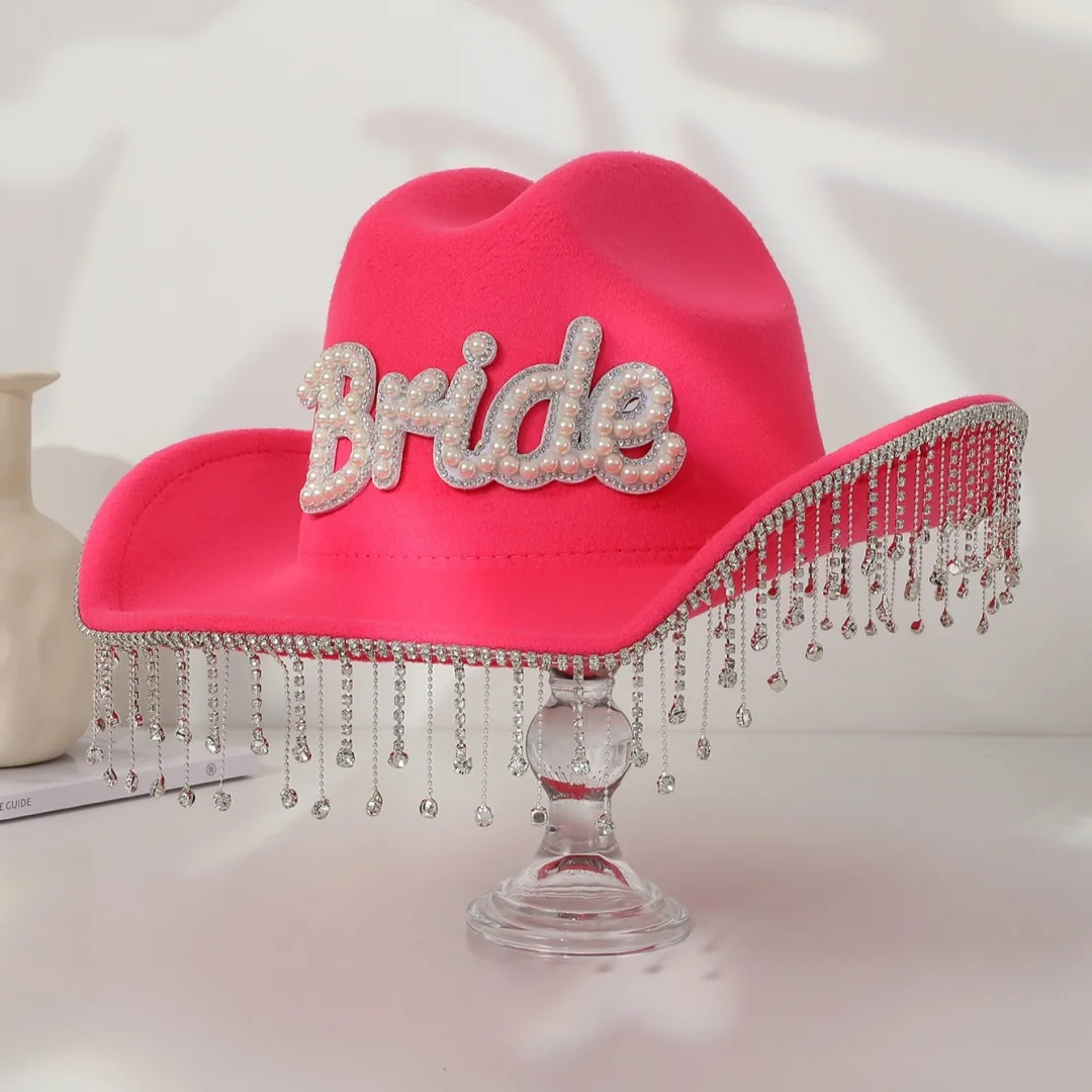 

HongLuan Western Bride Cowboy Hat White Rhinestone Woman - Cowboy Accessories & Country Cowgirl Hats for Ladies Adults Woman