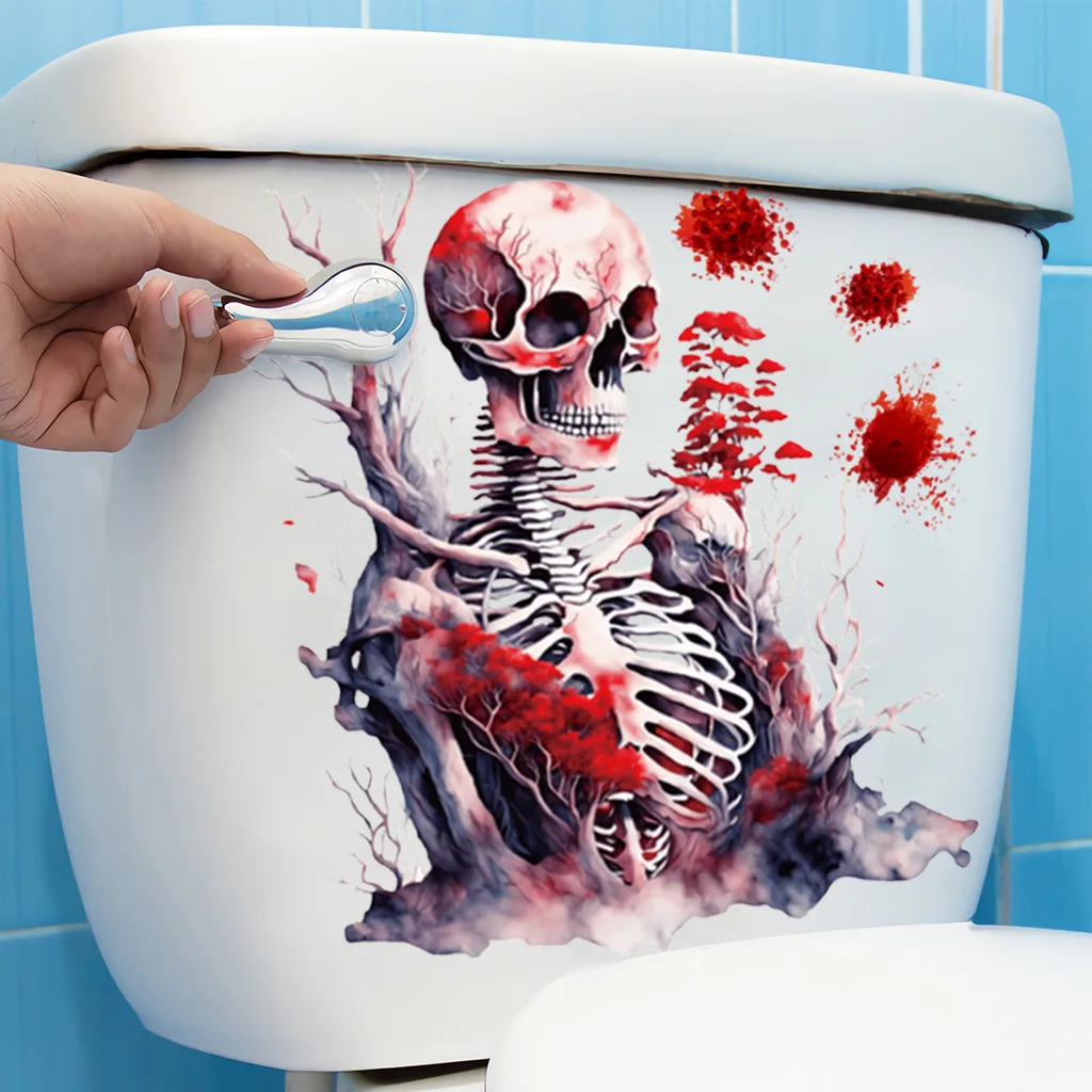 Halloween Blood Skull Toilet Sticker Art Halloween Gift Self-adhesive Toilet Lid Decal Bathroom Fashion Waterproof Decoration