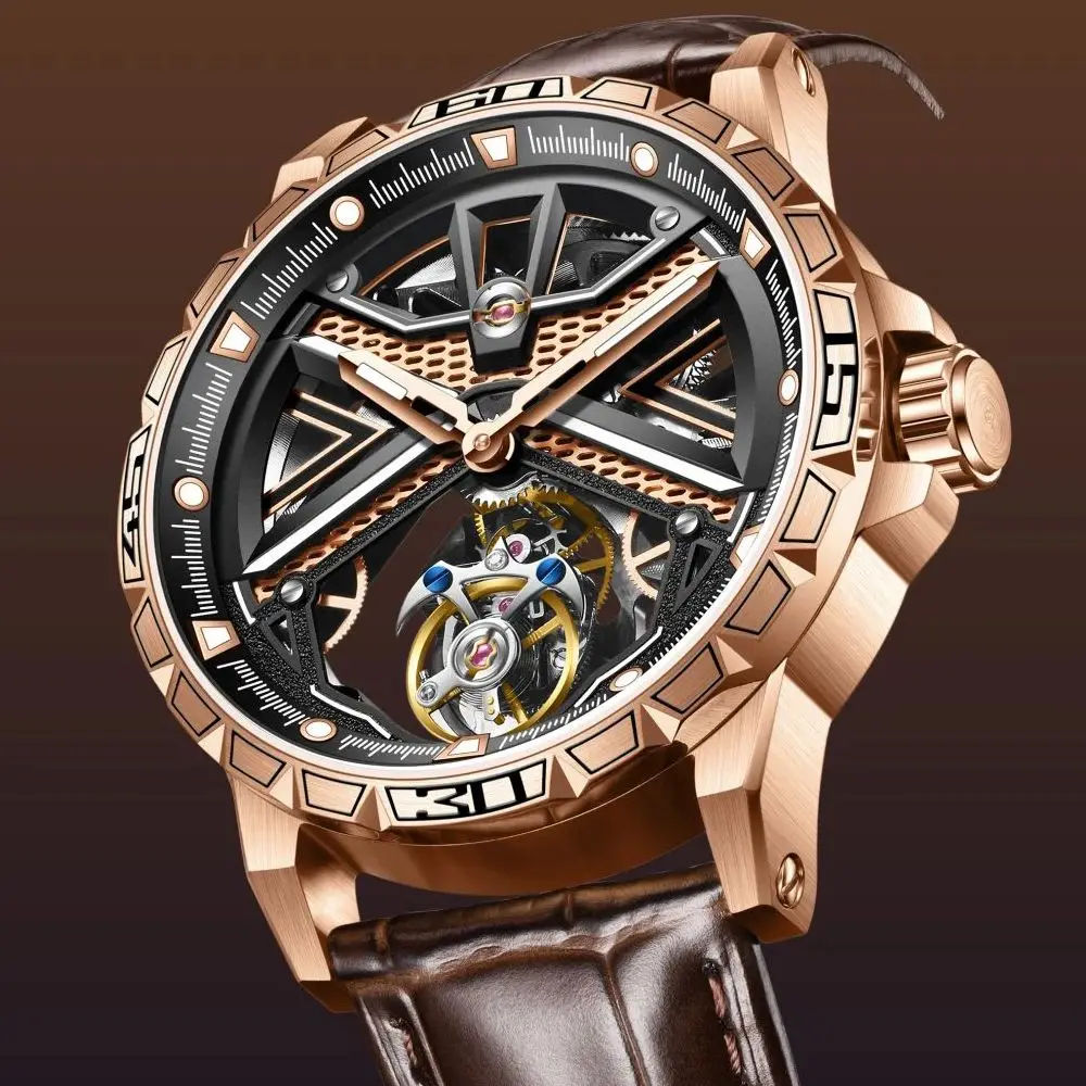 AESOP Real Flying Tourbillon Movement Mechanical Watch For Men Luxury Mens Skeleton Tourbillon Watches Fashion Sapphire Mirror