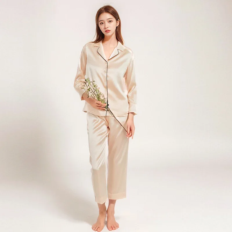 High Quality 2024 Spring and Autumn Real Silk Pajamas Women's Thin Trousers Long Sleeve Real Silkworm Comfortable Homewear Suit