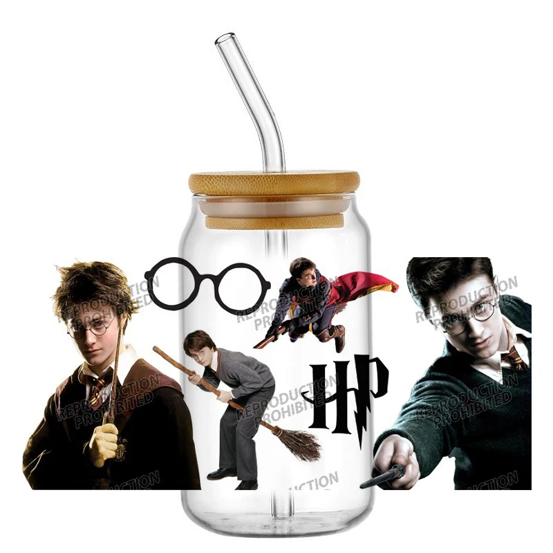 الساحر وأصدقائه UV DTF كأس التفاف نقل ملصق ل 16 أوقية الزجاج يمكن ذاتية اللصق مقاوم للماء الشارات المخصصة