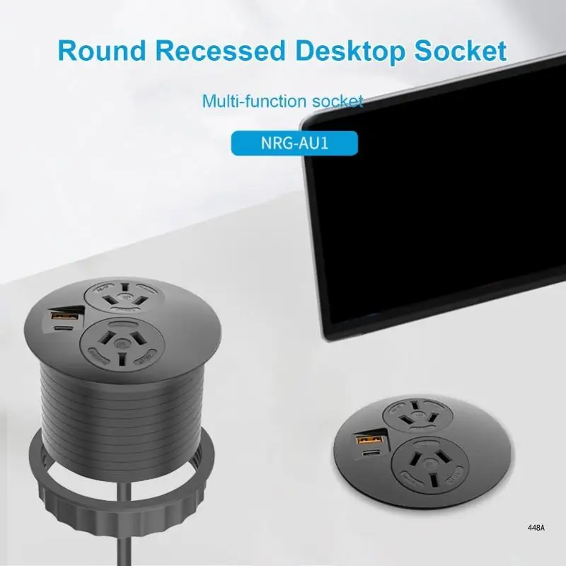 Recessed Desktop Charging Station ABS Desk Power Outlet Integrated Desk Power Outlet Multifunction Desk Power Solution