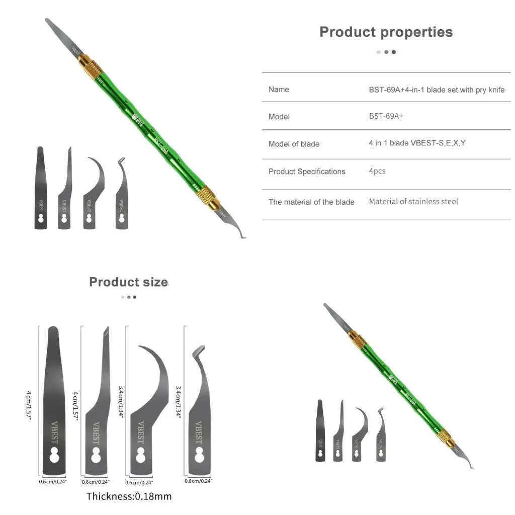 

R9UF 4 In 1 Blade Set CPU NAND IC Chip Remover Untra Thin Scrapper for Phone A9 A10 A11 A12 Motherboard BGA Repair