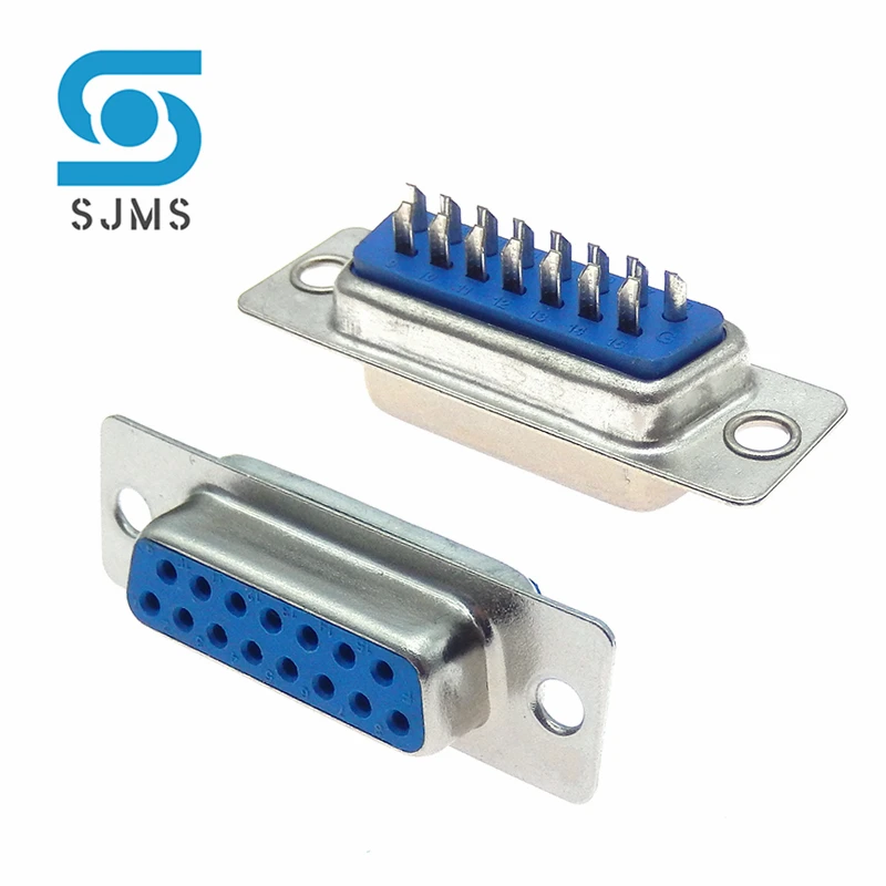 2/5PCS DB15 connector 2 row 15P hole pin female male plug port adapter D sub DP15 U type wiring Solder type D-SUB 15PIN Blue