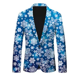 Giacche blazer da uomo con stampa di fiocchi di neve di Natale e alci con tasca Elegante cappotto da abito slim con un bottone e capispalla per feste taglie forti