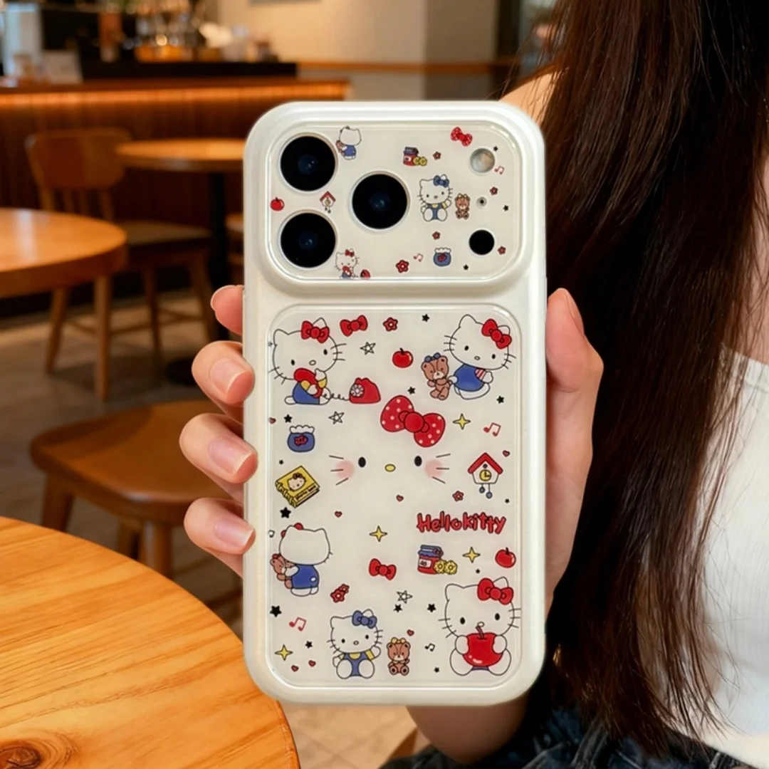 Cute Cartoon Original Pink White Sanrio KT Emoji Phone Case For iphone 17 16 15 Pro Max 17 Pro Camera Lens Protective Cover
