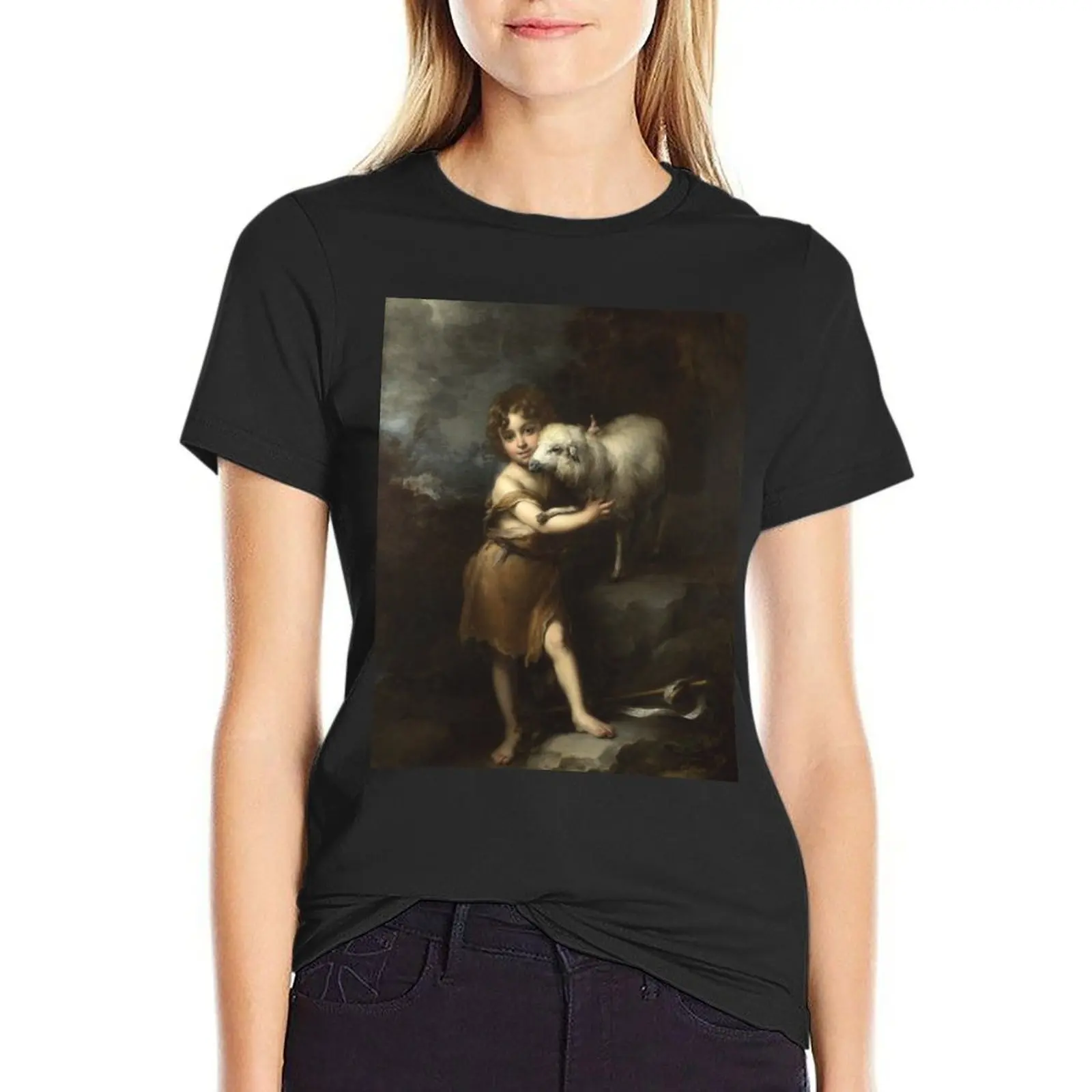 Bartolome Esteban Murillo - The Infant Saint John With The Lamb T-Shirt cute tops shirts graphic tees summer top Women clothes