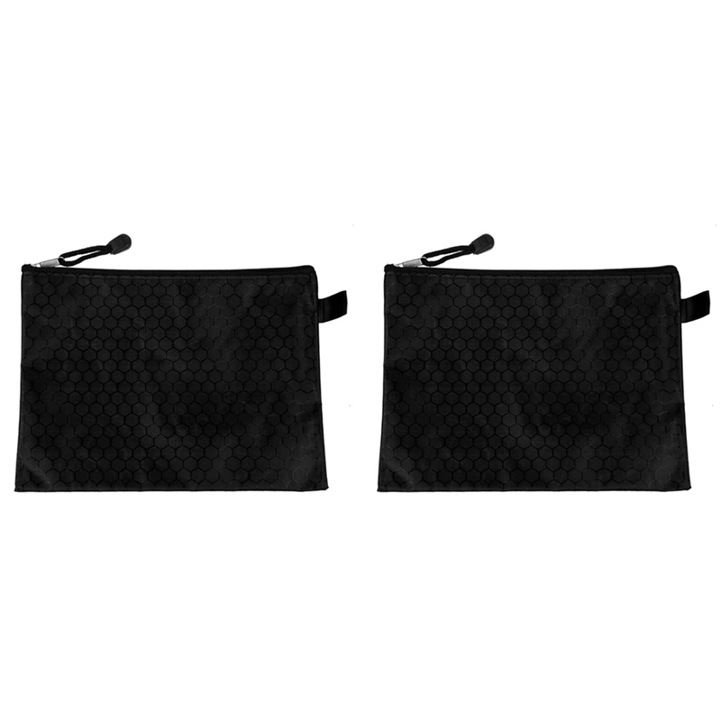 2X Black Nylon Sexangle Printed A5 Paper Document Files Organizer Bag