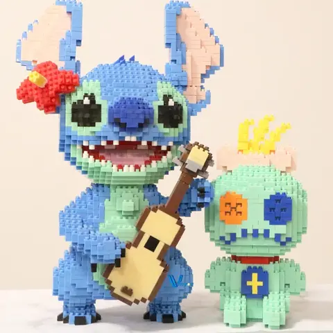 Disney Stitch-serien diamantbyggande mikroblock gitarr Lilo & Stitch-figur söt 3D-modell miniklossar för heminredning 10 best sales Lego Stitch - №3