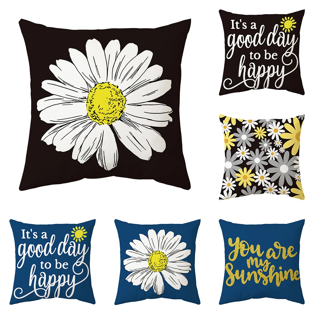 Blue And White Daisy Cushion Cover Line Good Weather Pillow Case Home Pillows Decorative For Living Room Sofa Pillows Cushions