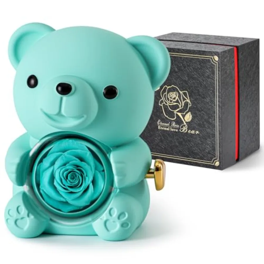 

Милый плюшевый мишка с консервированной розой - настоящая роза в мише с элегантной подарочной коробкой - романтический подарок для неё на День матери