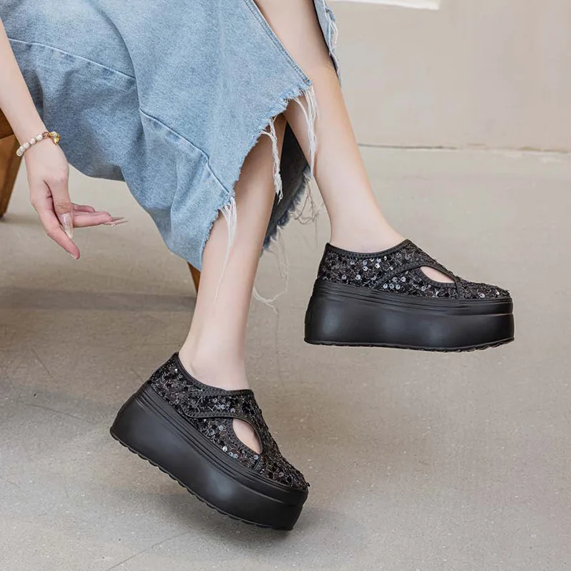 8 سنتيمتر الهواء شبكة الجلود الاصطناعية عالية العلامة التجارية عادية فالت النساء أحذية السيدات تفلكن الصيف منصة إسفين أحذية رياضية تنفس