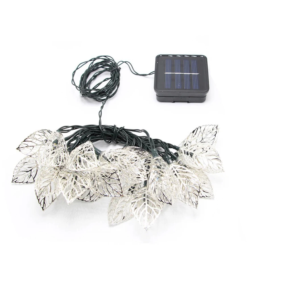 

20 LED Solar Leaf String Lights Warm White Waterproof Outdoor Garden Party Decorations Festive Holiday Lighting