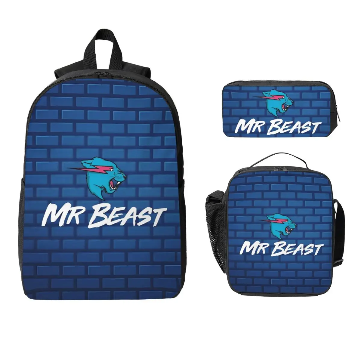 Juego de mochila Mr Beasts merch para niños, cajas de lápices, juegos de mochilas con fiambrera para estudiantes de escuela, 3 uds.