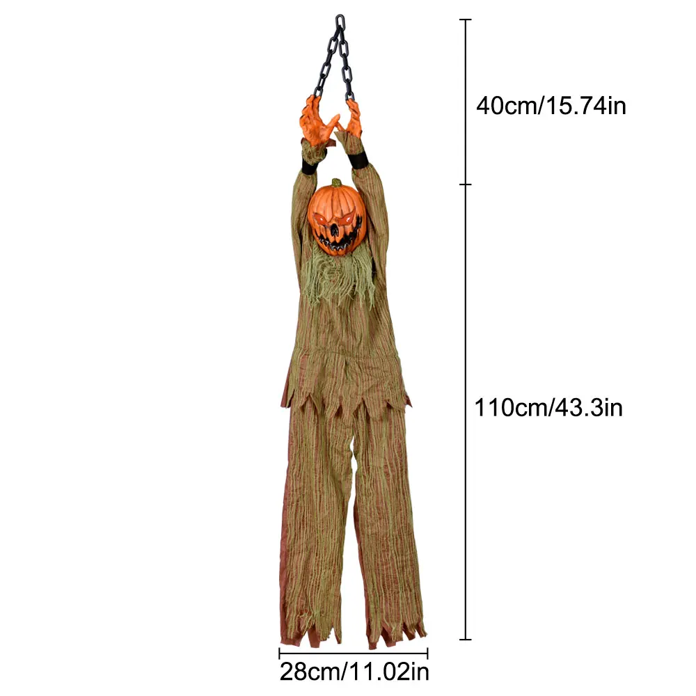 1PC Halloween Pumpkin Party Decorations Hanging Head Green Light Turn Head Pumpkin Light-emitting Sound Hanging Props Yard