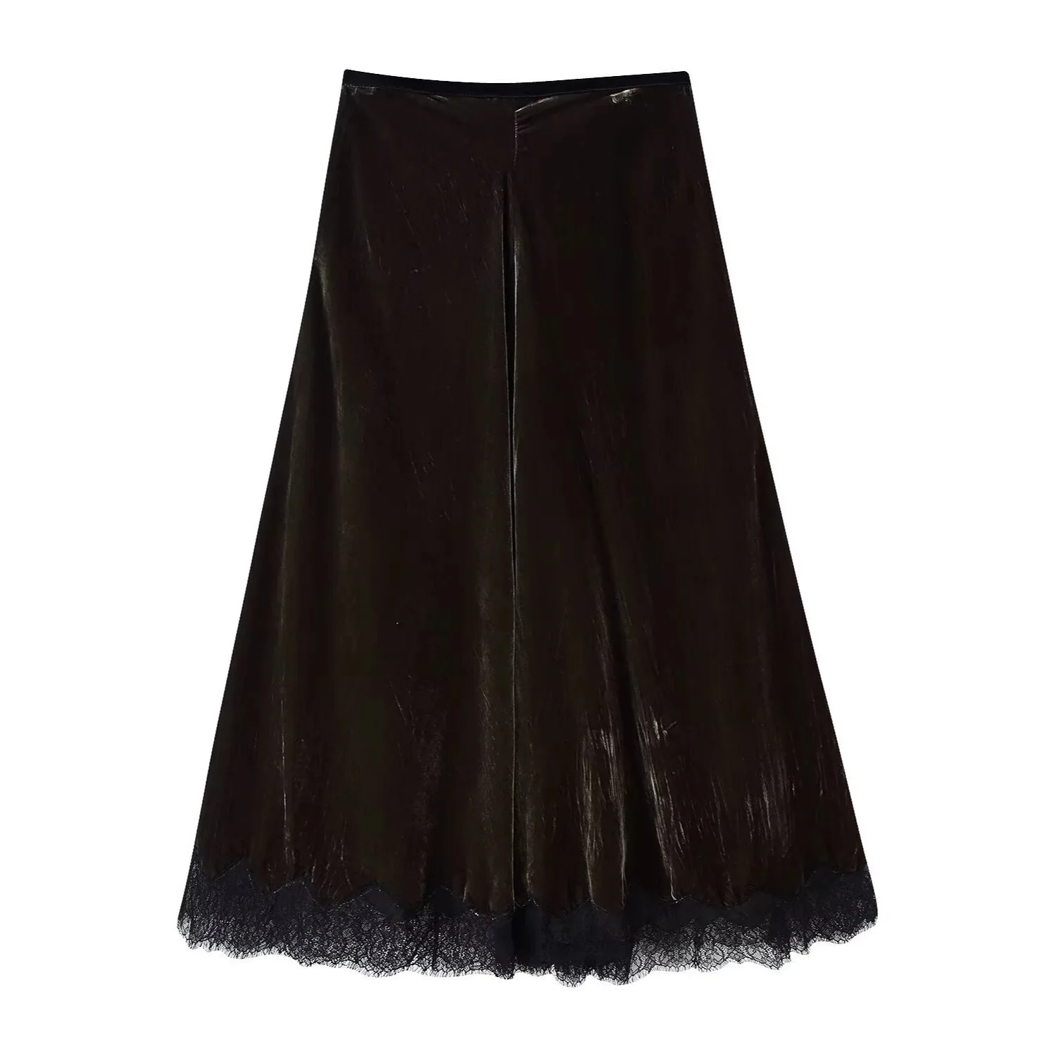 Mezza gonna patchwork in pizzo da donna Autunno Inverno Moda Versatile abito in pizzo di velluto Sottoveste a trapezio in tinta unita allentata