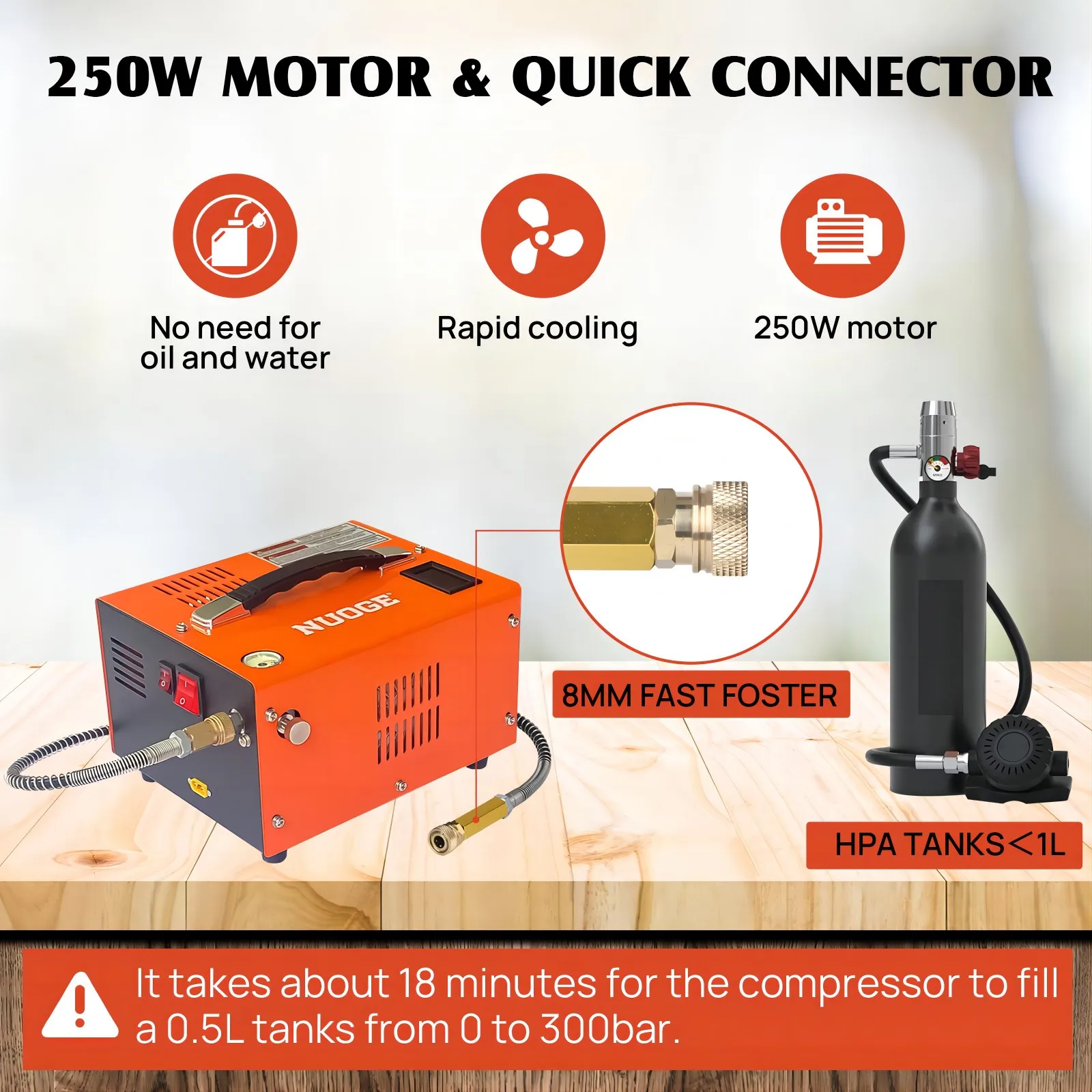 NUOGE 110V/220V potencia compresor de aire PCP 4500Psi 30Mbar bomba aceite/alta presión sin agua aplicable a botella de buceo