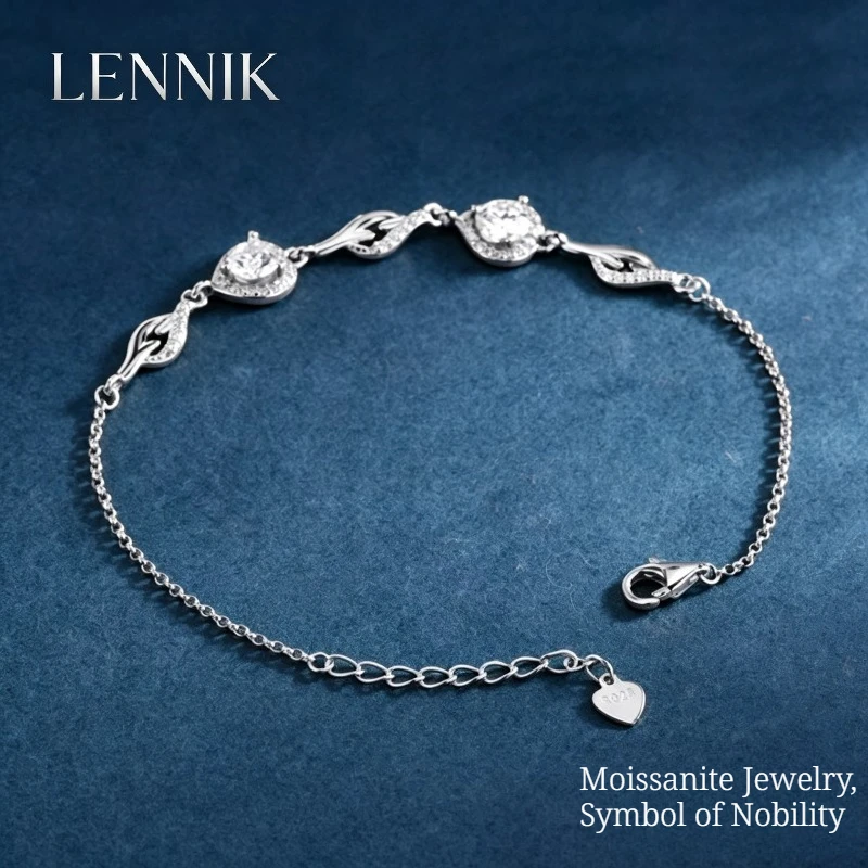 

LENNIK Moissanite Bracelet Women's Light Luxury Niche S925 Sterling Silver Butterfly Heart Bracelet Jewelry Hand Jewelry