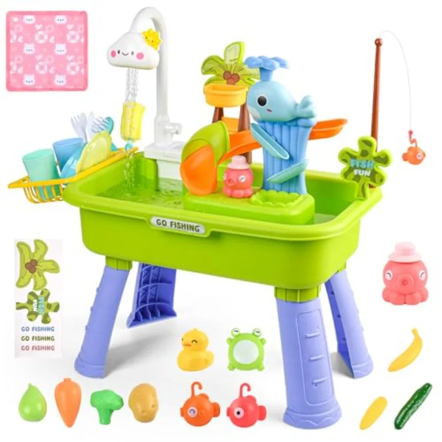 

Улучшенный детский столик для игр с песком и водой с электрической помпой, краном и игрушкой-рыболовкой, игровой набор для кухонной раковины