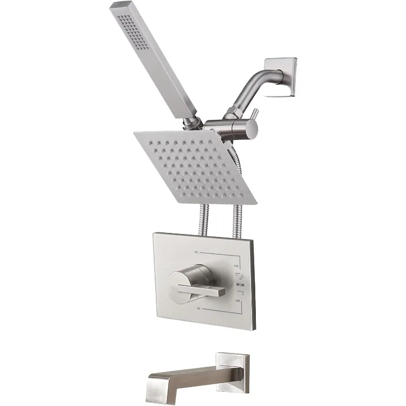 Tub and Shower Faucet Set Dual Shower Heads with Handheld Spray Combo and Tub Spout, All Metal Dual Shower Head Combo and 3-Way