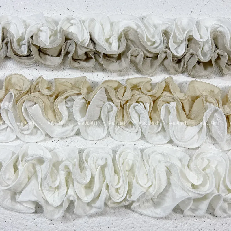 2Yards New High-Quality Pearl Chiffon Bicolor Ruffled Lace Trim for Curtains Cuffs DIY Handmade Clothing Accessories