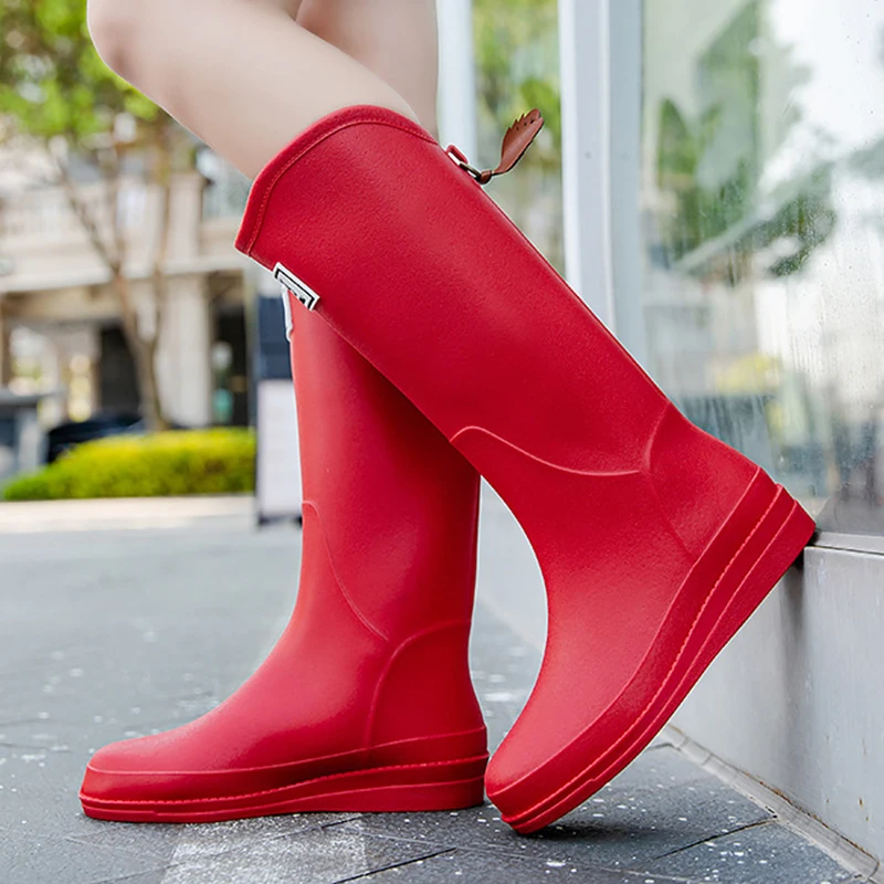 Fashion Women\'s Long Tube PVC Thick Bottom Non-slip Rainy Season Outdoor New Waterproof Women\'s Adult Rain Boots Work Rain Boots