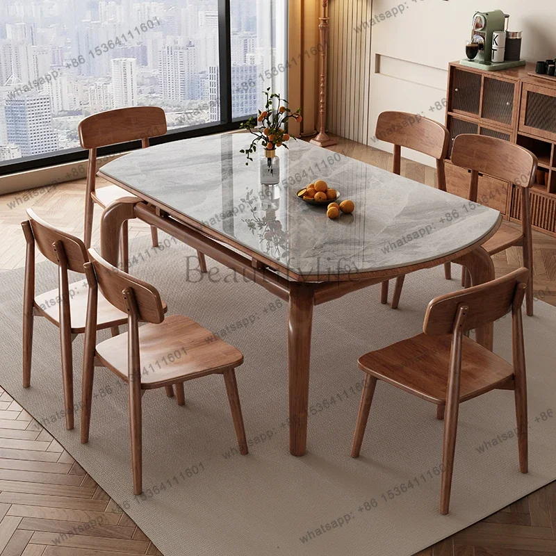 yj21 Solid wood rock slab induction cooker dining table modern simple household small apartment retractable folding