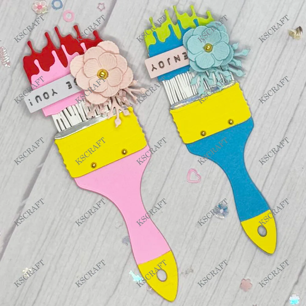 KSCRAFT Flower Paint Brush Cutting Dies Stencils for DIY Scrapbooking Decorative Embossing DIY Paper Cards