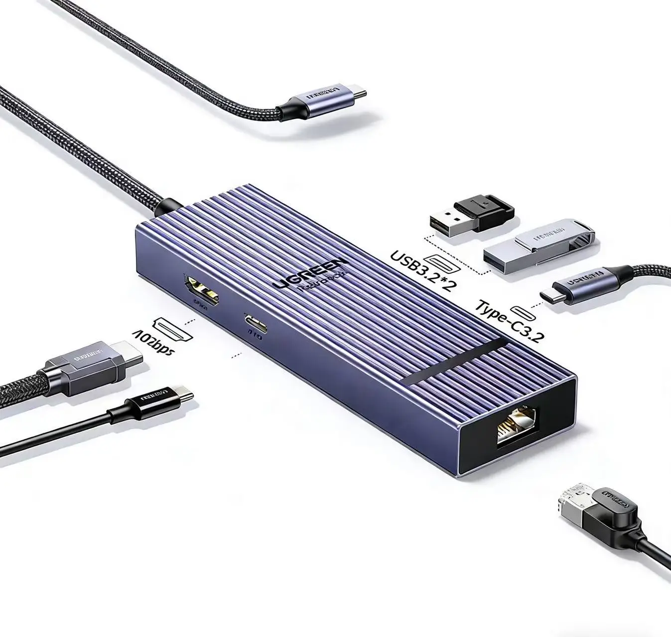 

UGREEN Type-C 3.2 Hub with 2.5G Ethernet Port to HDMI Adapter 4K 60Hz Compatible
