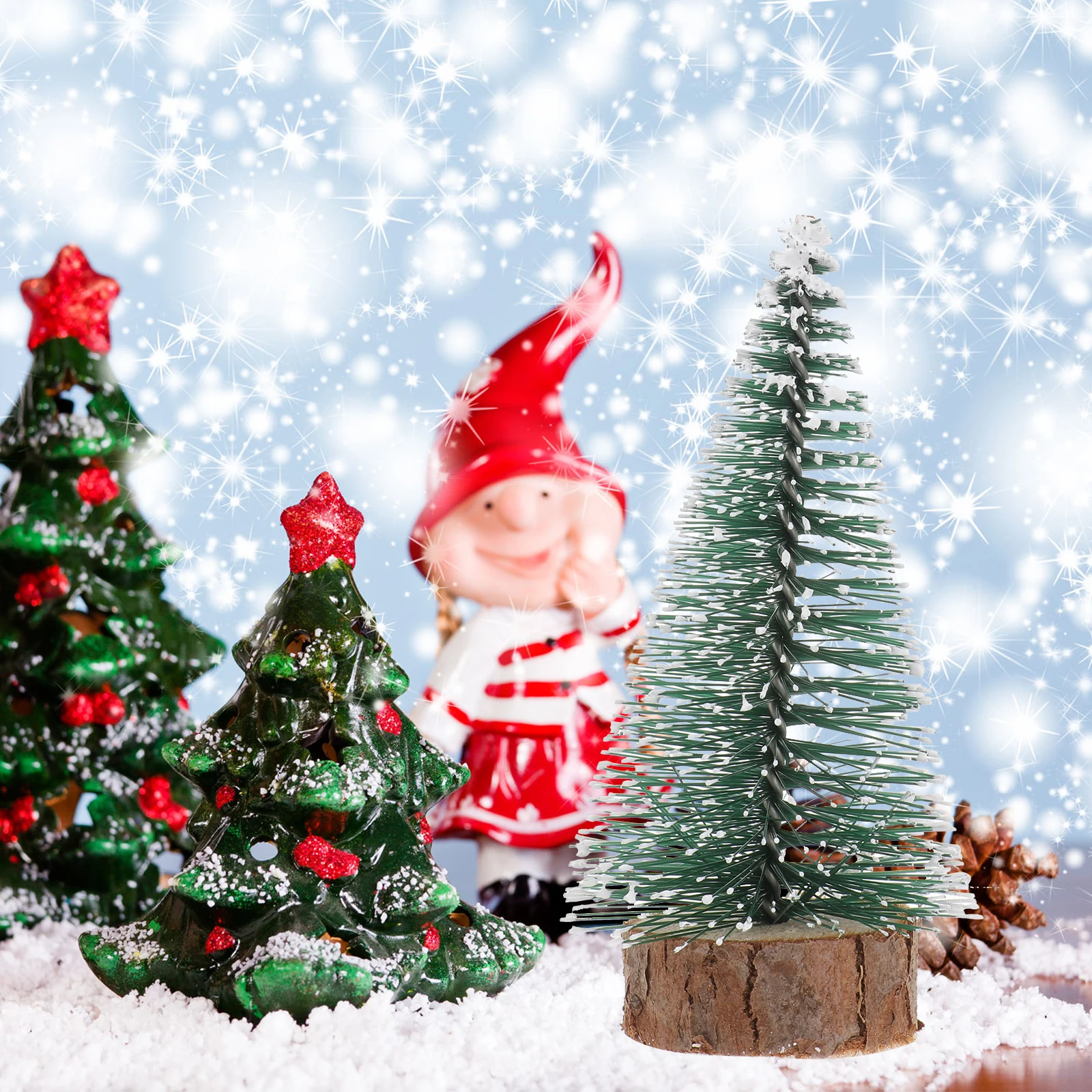

12 Pcs Mini Christmas Tree Snow Effect LED Light Decor Small Desk Decors Tabletop Holiday Festival Atmosphere Christmas