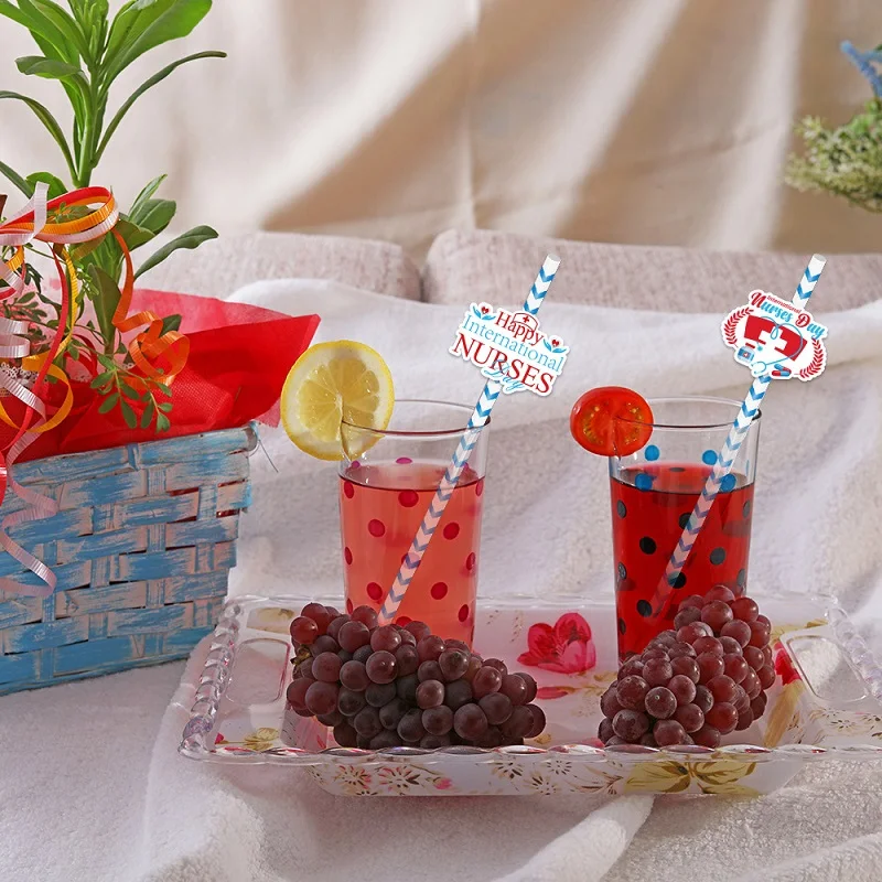 24pcs Happy International Nurses Day Disposable Paper Straws, Thank You Nurse Drinks Decoration Plug-In Supplies view 4