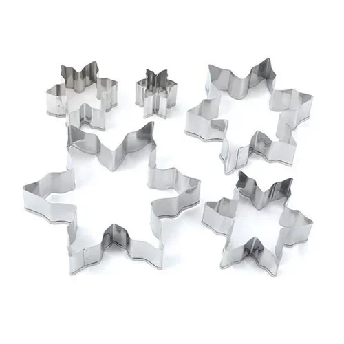 5pcs/set Snowflake Cutter Cookies Stainless Steel Fondant Christmas Cake Pastry Mould DIY Kitchen Baking Tool (Color: Silver)