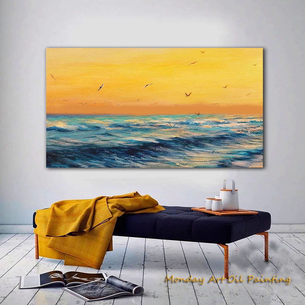 Hand Painted Seascape Abstract Oil Painting Oceanfront Turquoise Original Waterfront Large Canvas Wave Art Fedex Shipping Cost