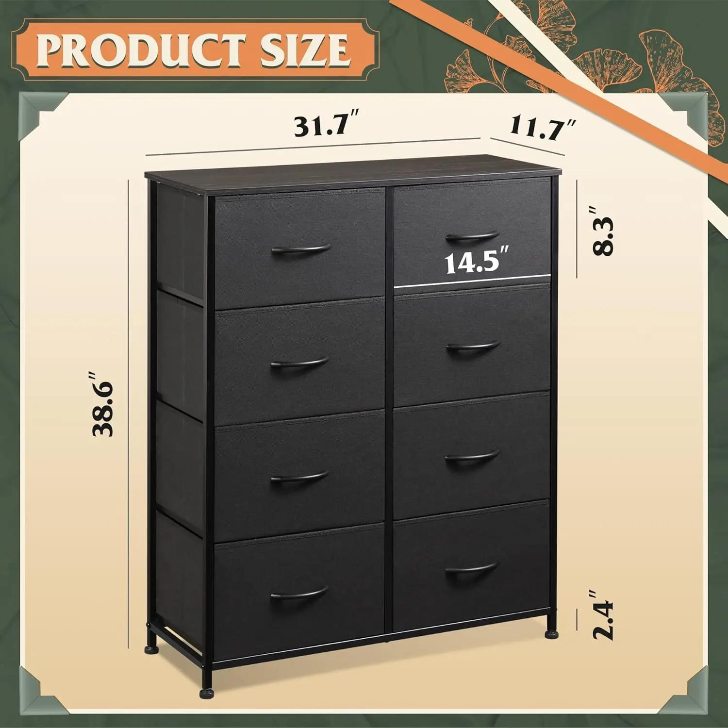 

Wlive Fabric Dresser For Bedroom, Tall Dresser With 8 Drawers, Storage Tower With Fabric Bins, Double Dresser, Chest Of Drawers