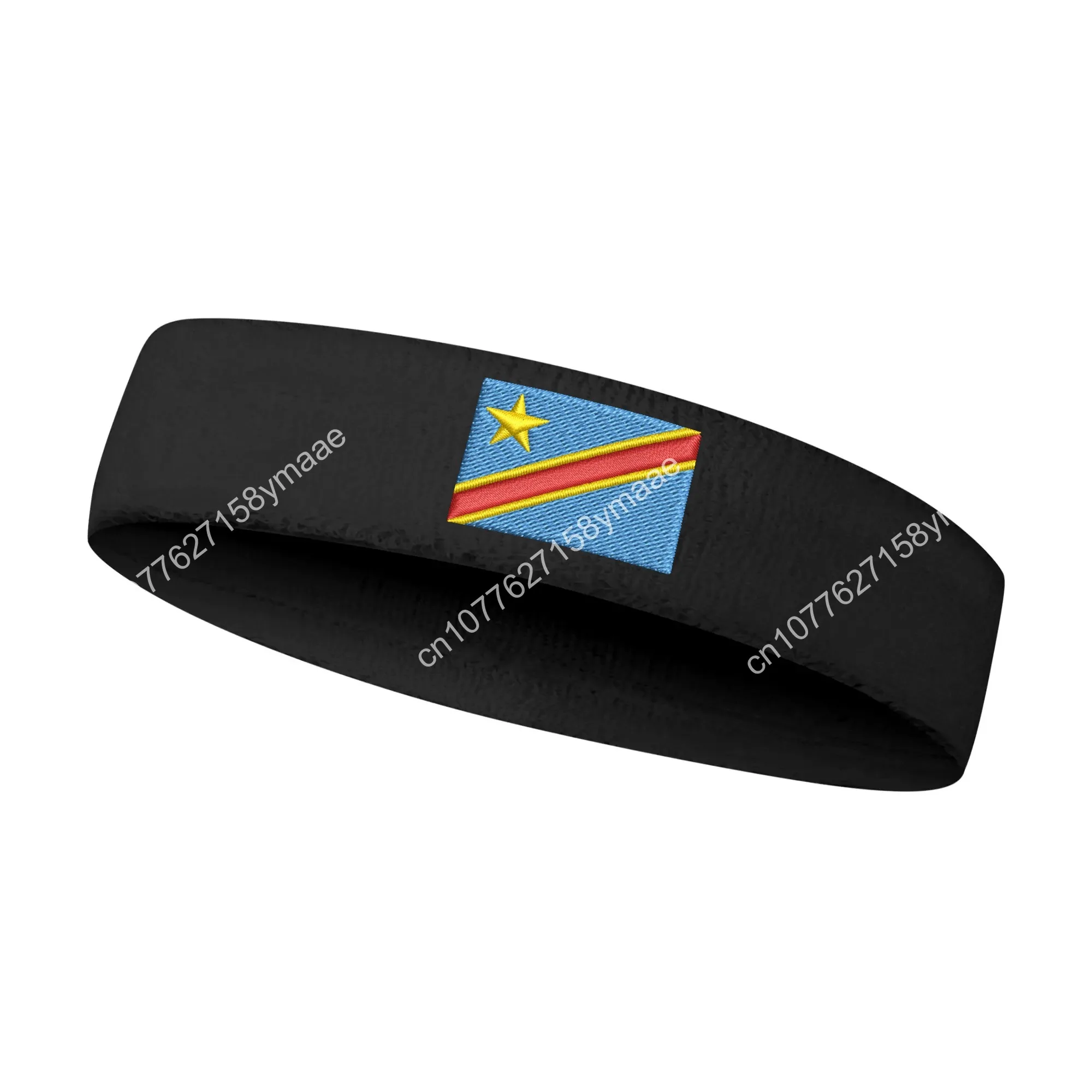 Congo Flag Embroidered Sports Headband Mens Womens Sweatband Bandana Fitness Sweat Absorb Band DIY Name & Team Name & Colors